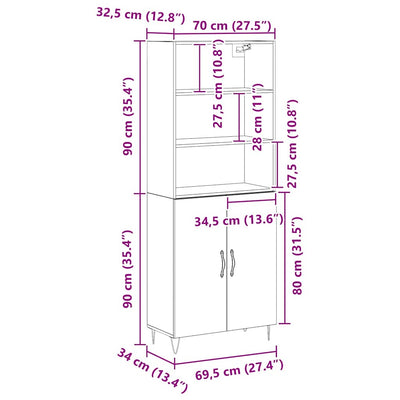 Korkea kaappi Seinäkiinnitettävä 2 pcs Musta tammi Tekninen puu