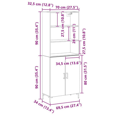 Korkea kaappi Seinäkiinnitettävä 2 pcs Musta tammi Tekninen puu