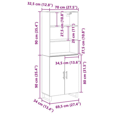 Korkea kaappi Seinäkiinnitettävä 2 pcs Musta tammi Tekninen puu