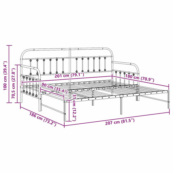 Musta päivävuoteen runko 90 x 200 cm Jauhemaalattu teräs