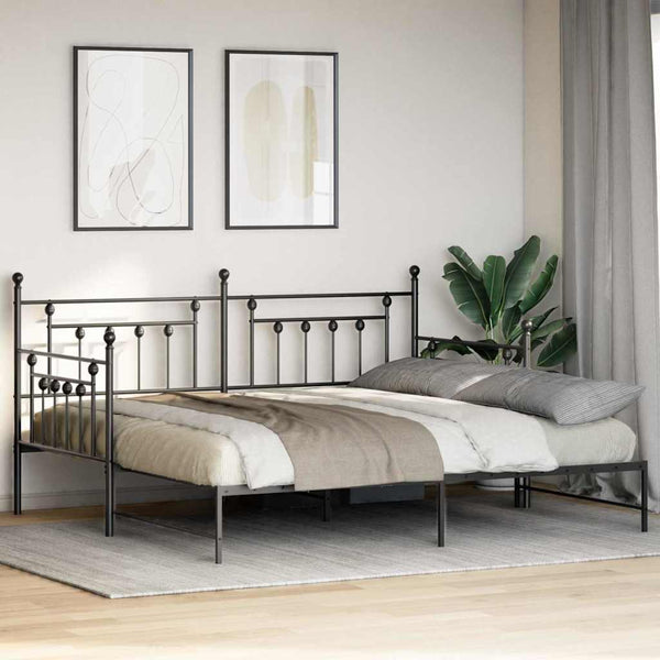 Musta teräksinen päivävuoteen runko 90 x 200 cm päätyllä