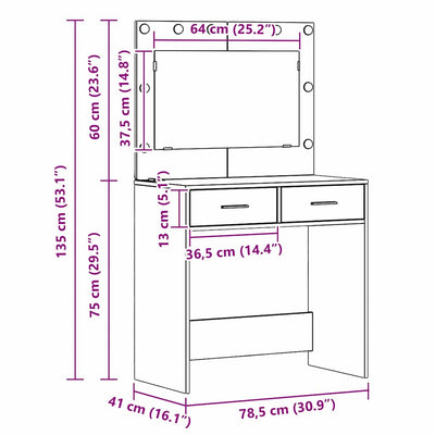 Vanha puu meikkipöytä peilillä Pina 78.5x41x135cm (puinen)