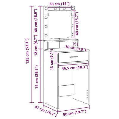 Musta tammi meikkipöytä hyllyllä Isaiia 50x41x135cm (puinen)