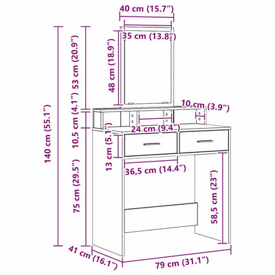 Kampaustaso sonoman tammi Lunel 79x41x140cm (puinen)