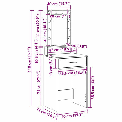 Ruskea meikkipöytä peilillä Zlatiborca 50x41x140cm (puinen)