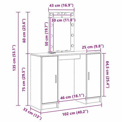 Ruskea meikkipöytä ovella Buhuceanu 102x33x135cm (puinen)