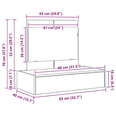 Ruskea meikkipöytä laatikon kanssa Kason 83x40x70cm (puinen)