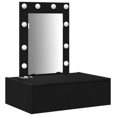 Musta meikkipöytä led -nauhavalot Lavri 60x40x70cm (puinen)