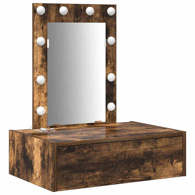 Ruskea meikkipöytä led -nauhavalot Eloira 60x40x70cm (puinen)