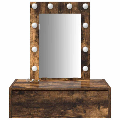 Ruskea meikkipöytä led -nauhavalot Eloira 60x40x70cm (puinen)