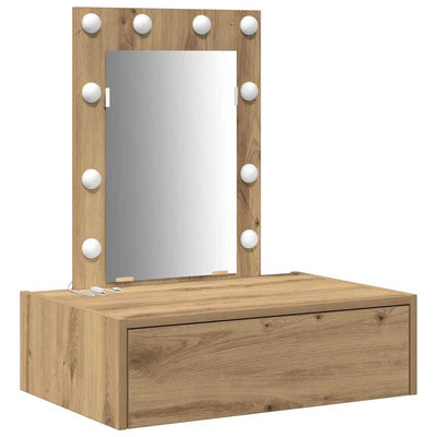 Ruskea meikkipöytä led -nauhavalot Hagit 60x40x70cm (puinen)