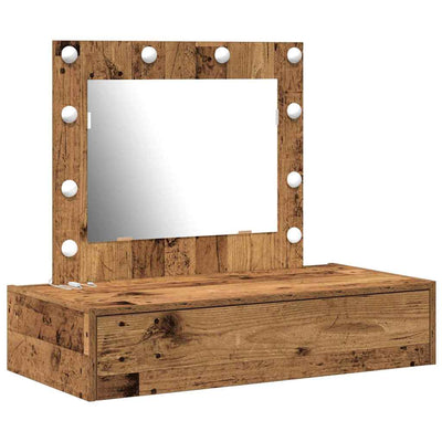 Ruskea meikkipöytä led -nauhavalot Agnesa 83x40x70cm (puinen)