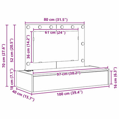 Musta meikkipöytä led -nauhavalot Sigred 100x40x70cm (puinen)