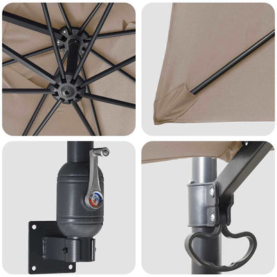 Taupe ja musta puutarhavarjo Hribiuc 248.5x247.5x160cm