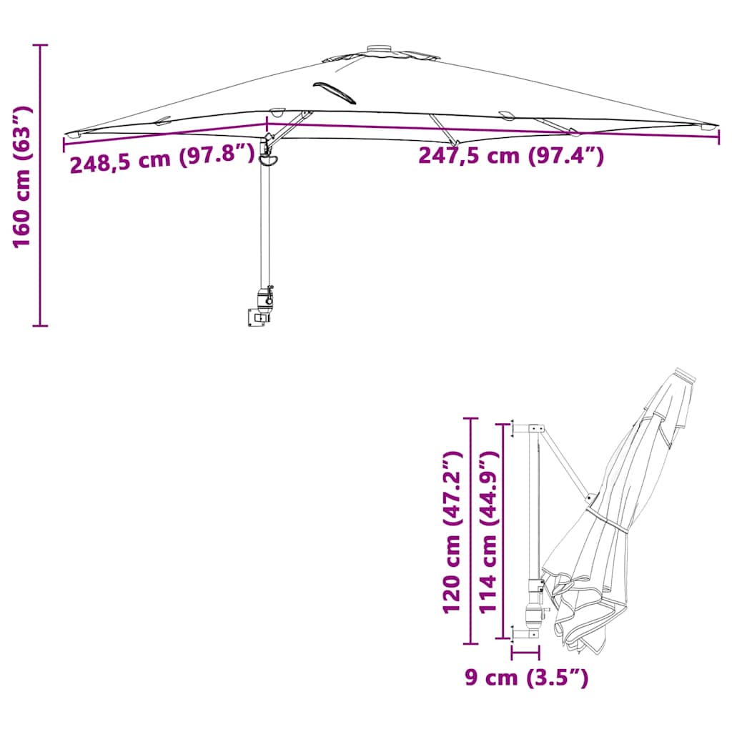 Puutarhavarjo 248,5 x 247,5 x 160 cm Polyesteri ja teräs