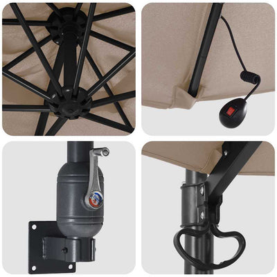 Taupe ja musta puutarhavarjo led -nauhavalot Allar 248x248x148cm