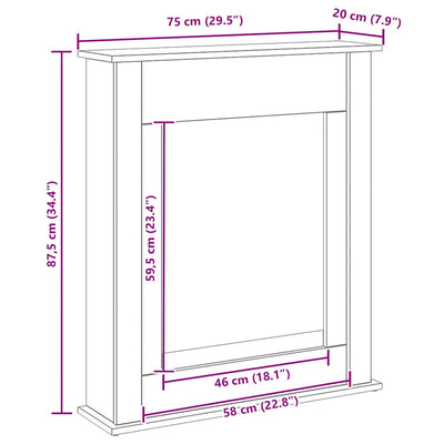 Takkahuone Musta Tammi 75x20x87,5 cm Teknillinen puu