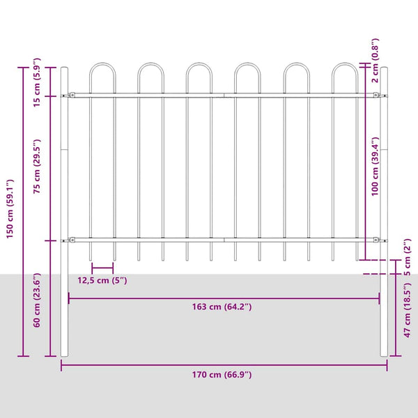 Puutarha-aita BOXTEL 4 kpl 6,8 x 1 m Jauhemaalattu teräs Harmaa