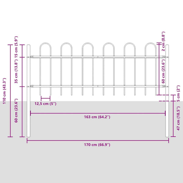 Puutarha-aita BOXTEL 9 kpl 15,3 x 0,6 m Jauhemaalattu teräs