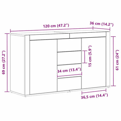 Sivupöytä laatikon kanssa Musta 120 x 36 x 69 cm Tekninen puu