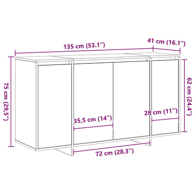 Sivupöytä Betoninharmaa 135 x 41 x 69 cm Tekninen puu