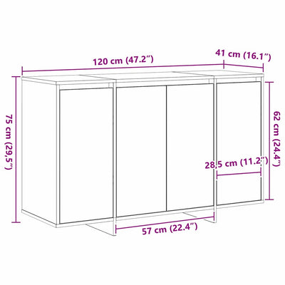 Sivupöytä Betoninharmaa 120 x 41 x 75 cm Tekninen puu