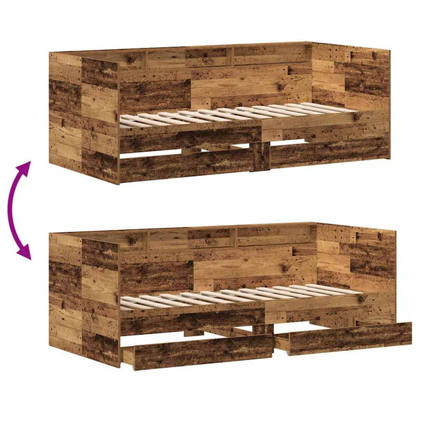 Päivävuode laatikon kanssa Vanha Puu 100 x 200 cm Tekninen puu