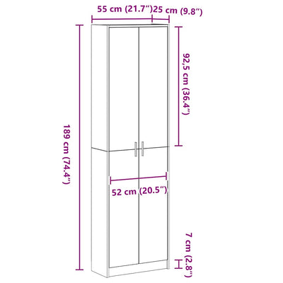 Betoninharmaa vaatekaappi ovella Hedie 55x25x189cm (puinen)