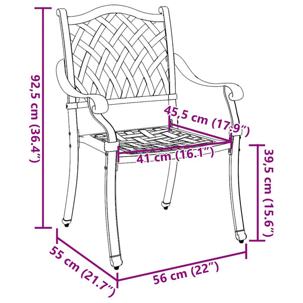 Puutarhan Tuoli 2 pcs Musta 56 x 55 x 92.5cm Alumiini