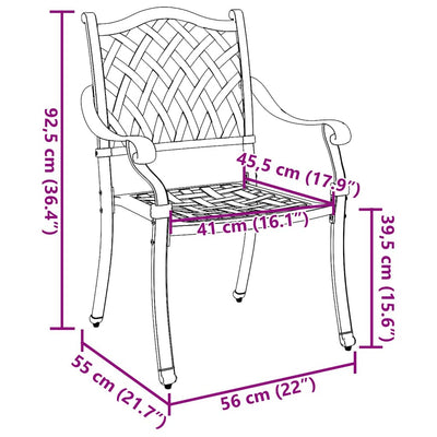 Vihreä puutarhan tuoli Qimei 55x56.5x91cm (2 pcs, alumiini)