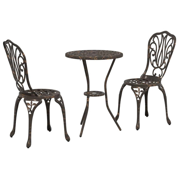Puutarhan 3 osainen Bistro Set pronssi alumiinista