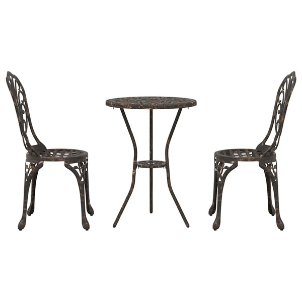 Puutarhan 3 osainen Bistro Set pronssi alumiinista