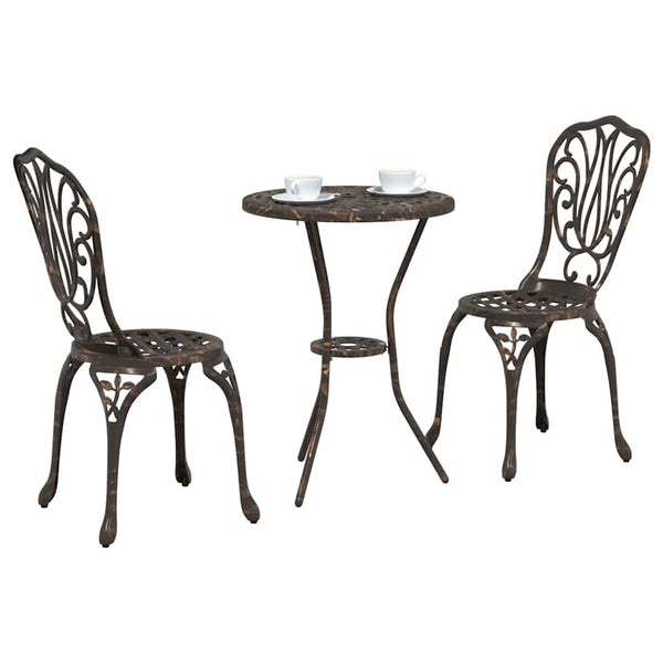 Puutarhan 3 osainen Bistro Set pronssi alumiinista