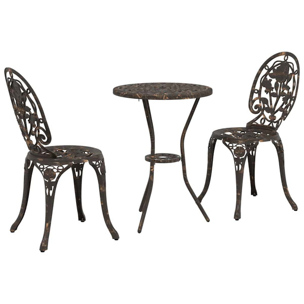 3 osainen puutarhan Bistro Set pronssi alumiinista