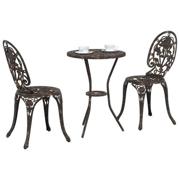 3 osainen puutarhan Bistro Set pronssi alumiinista