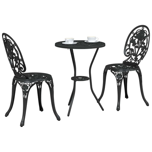Musta Alumiini Puutarhan Bistro Set 3 kpl