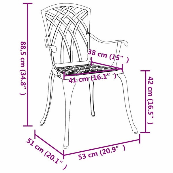 Vihreä Puutarhan Tuoli 2 kpl 55 x 56.5 x 91cm Alumiini