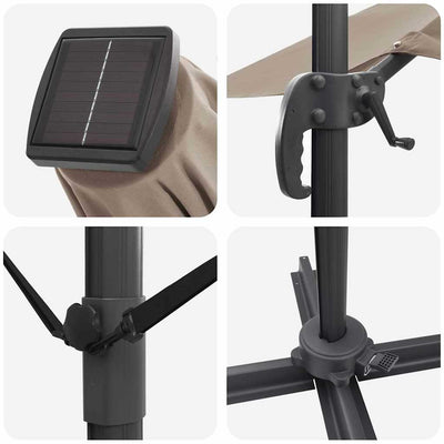 Taupe ja musta kaatovarjo roma lukkoon Susanic 352x251x265cm