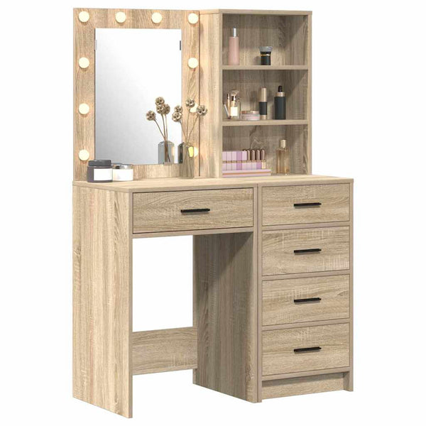 Meikkipöytä hyllyllä 2 pcs Ruskea 50 x 41 x 135 cm Tekninen puu
