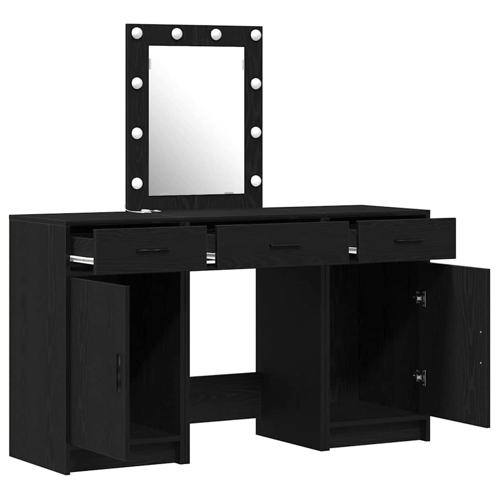 Musta meikkipöytä led -nauhavalot Putureanu 50x41x135cm (puinen)