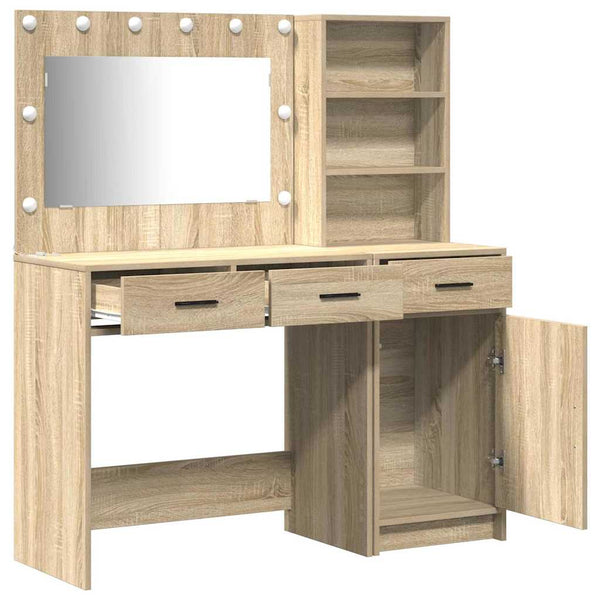 Meikkipöytä peilivalot hyllyllä 2 pcs Ruskea Tekninen puu