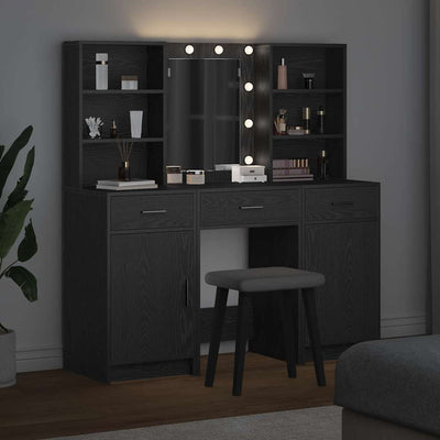 Musta tammi meikkipöytäsarja hyllyllä Raicica 50x41x135cm (3 pcs)