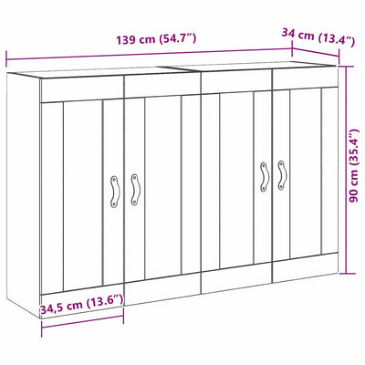 seinälle asennettavat kaapit 2 pcs Vanha puu 69,5 x 34 x 90 cm