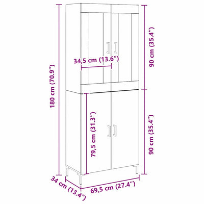 Korkea kaappi 2 pcs Vanha puu 69.5 x 34 x 180 cm Tekninen puu