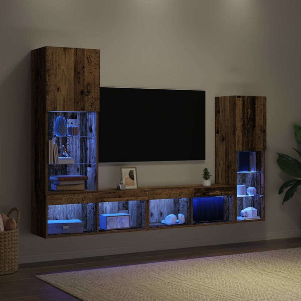 TV-kaappi LED -nauhavalot 4 pcs Vanha puu Tekninen puu