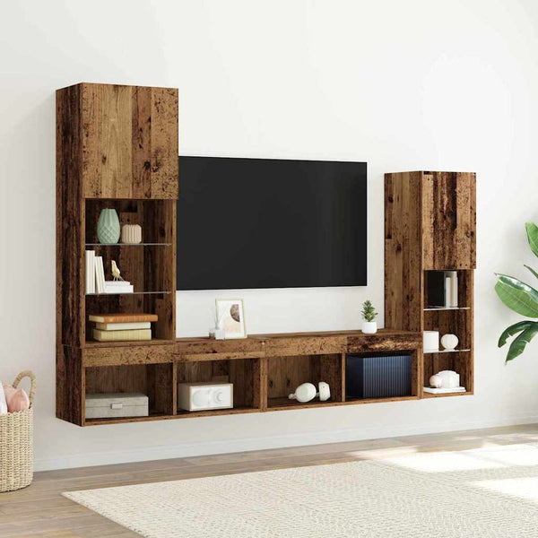 TV-kaappi LED -nauhavalot 4 pcs Vanha puu Tekninen puu