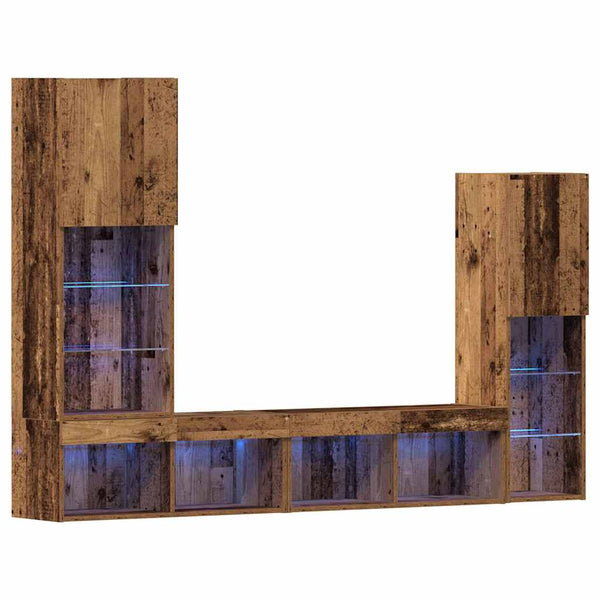 TV-kaappi LED -nauhavalot 4 pcs Vanha puu Tekninen puu
