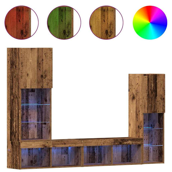 TV-kaappi LED -nauhavalot 4 pcs Vanha puu Tekninen puu