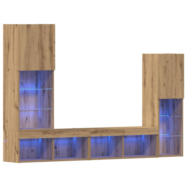 TV-kaappi LED -nauhavalot 4 pcs artesaani tammi Tekninen puu