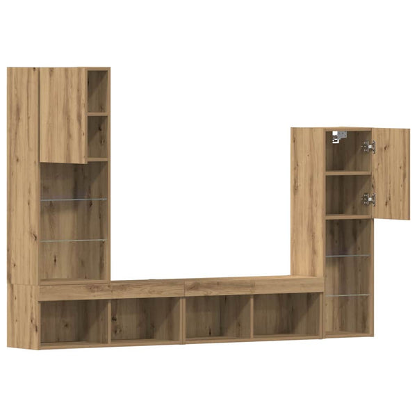 TV-kaappi LED -nauhavalot 4 pcs artesaani tammi Tekninen puu